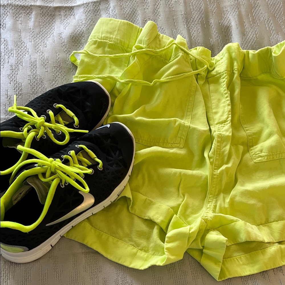 Velvet Heart Neon Lime High Waist New Shorts and NIKE lightly worn sneakers